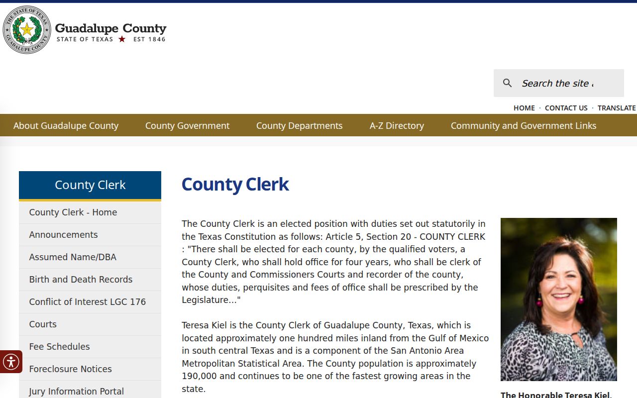 Guadalupe County arrest warrant records, County Clerk court-records page