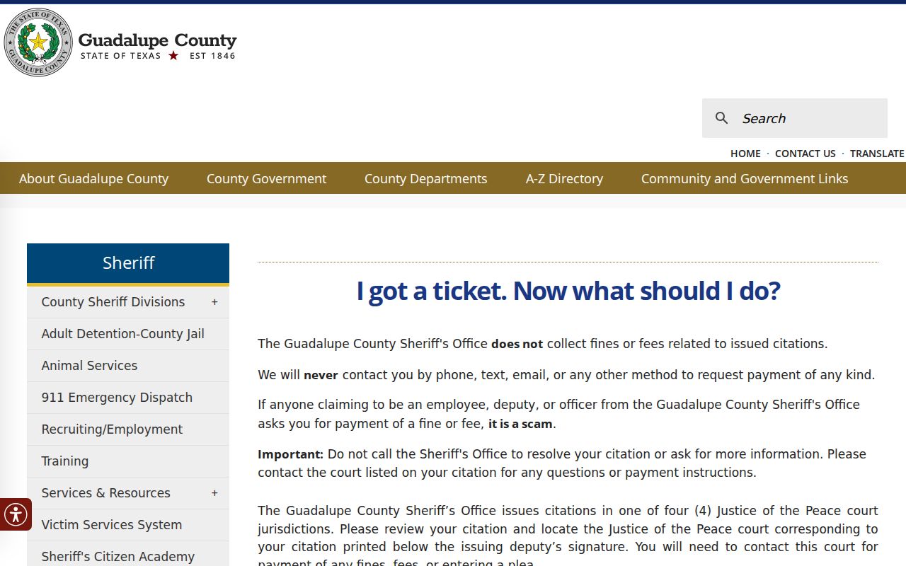 Guadalupe County traffic warrant records, official citation guidance