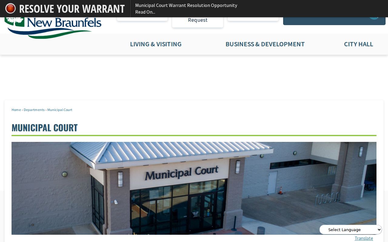 New Braunfels warrant records, Municipal Court portal page