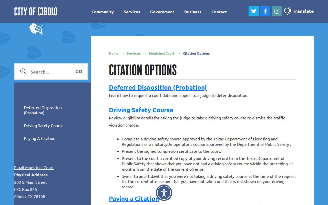 Cibolo warrant records, citation payment and disposition options