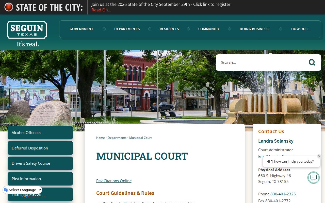 Seguin warrant records, official Municipal Court page