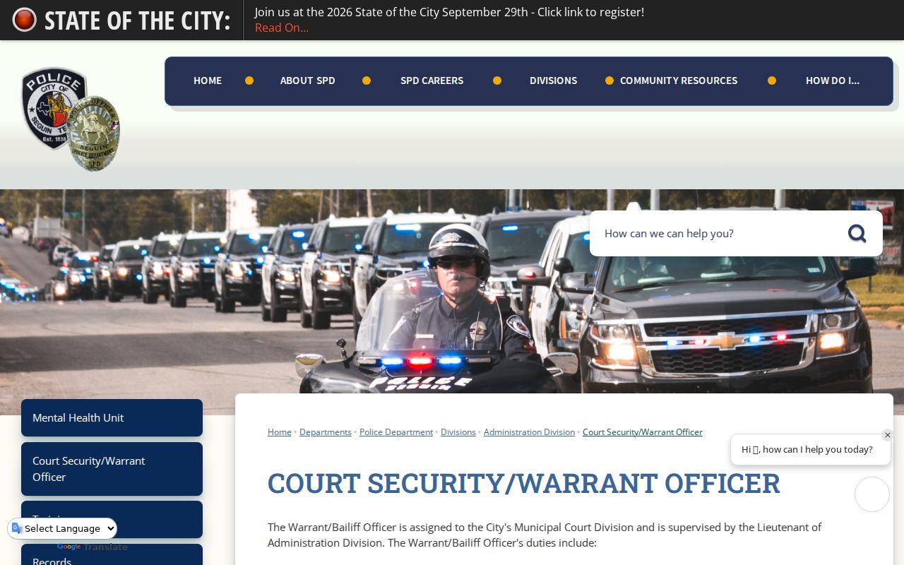 Seguin warrant records, city Court Security and Warrant Officer contact