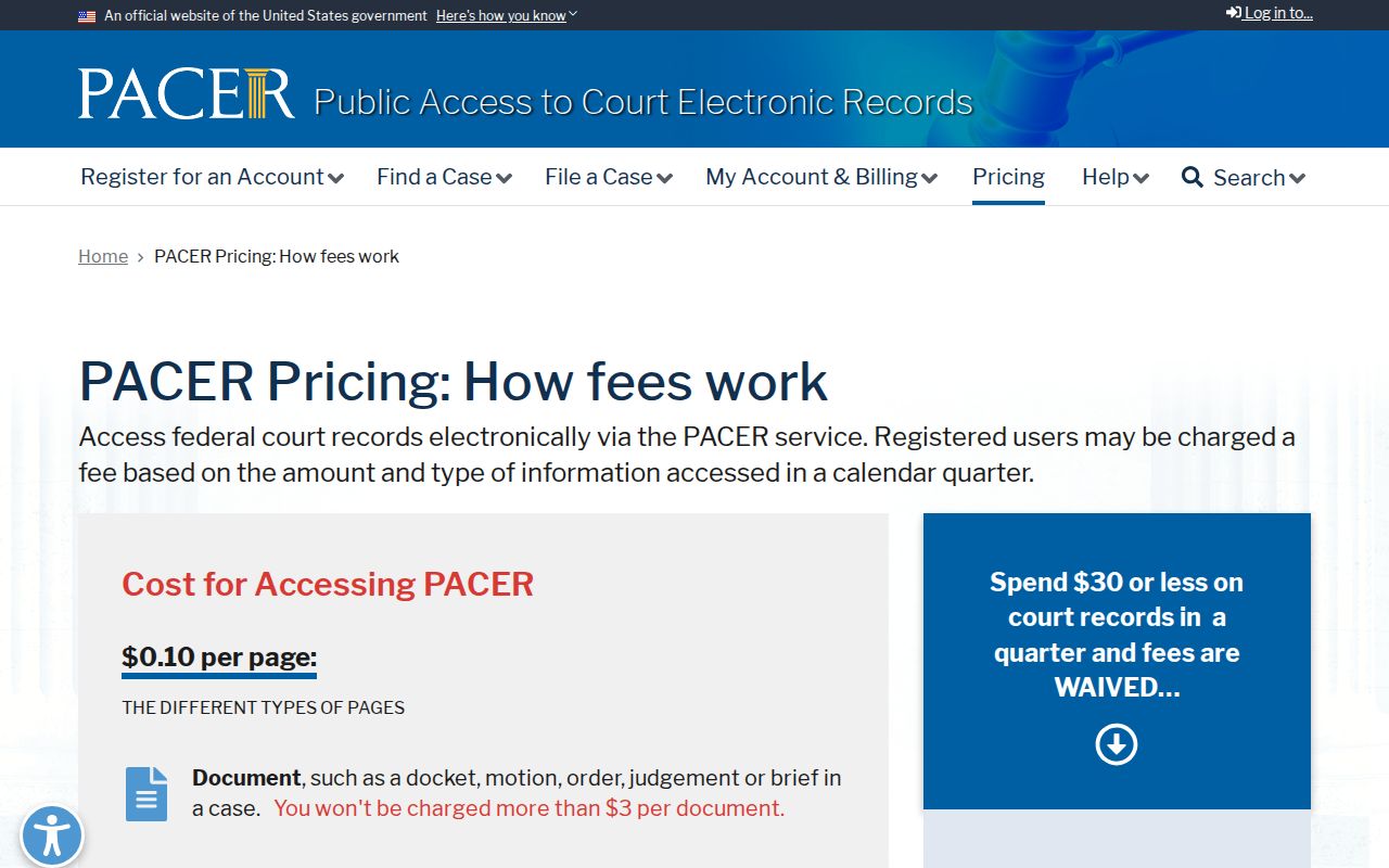 Guadalupe County arrest warrant records, federal PACER fee information